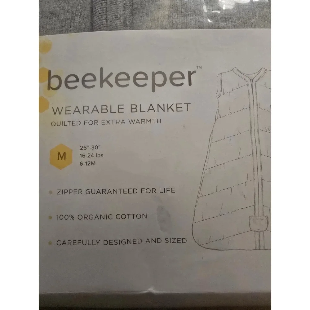 Burt's Bees Baby Beekeeper Wearable Blanket Gray White Stripe Organic Cotton M